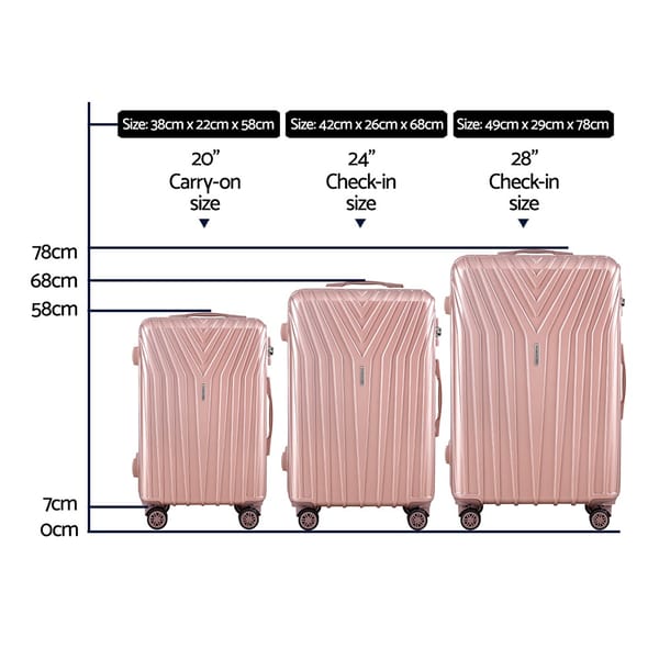 Wanderlite 3-Piece Hard Shell Luggage Set | 20" 24" 28" with TSA Lock & Spinner Wheels | Pink, Silver & Black