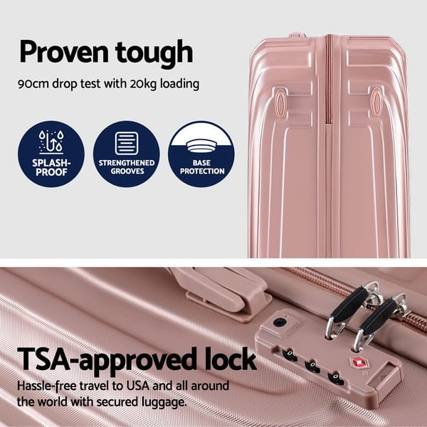 Wanderlite 3-Piece Hard Shell Luggage Set | 20" 24" 28" with TSA Lock & Spinner Wheels | Pink, Silver & Black