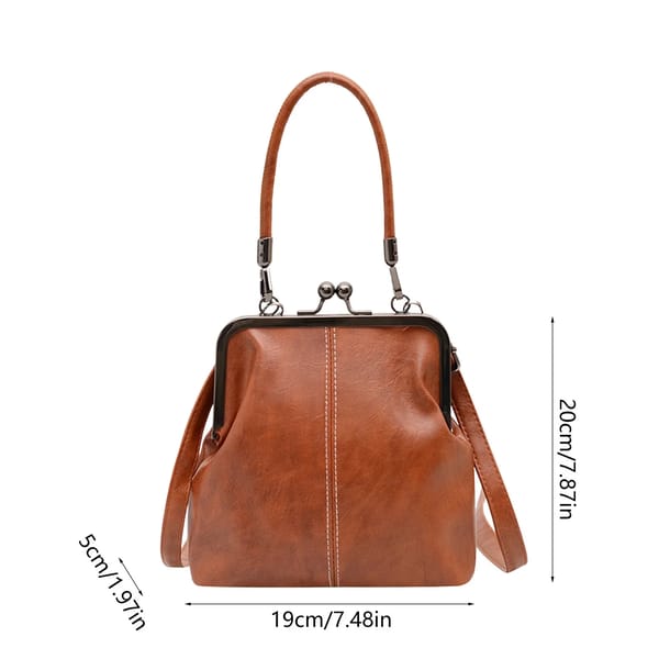 Vintage Kiss-Clasp Crossbody Bag - Soft PU Leather Shoulder Bag