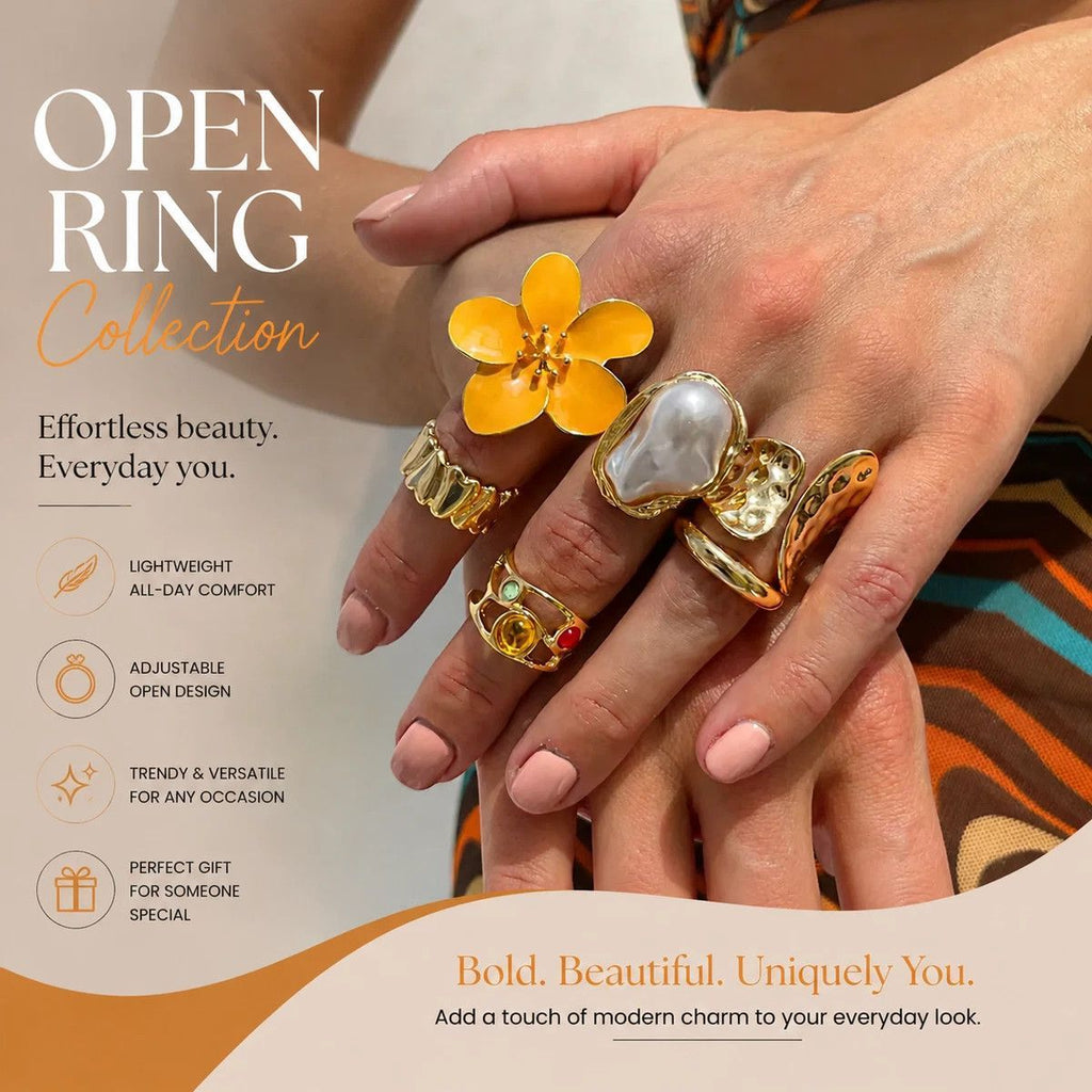 Floral Stackable Ring Set – Yellow & Gold, 6 Pack