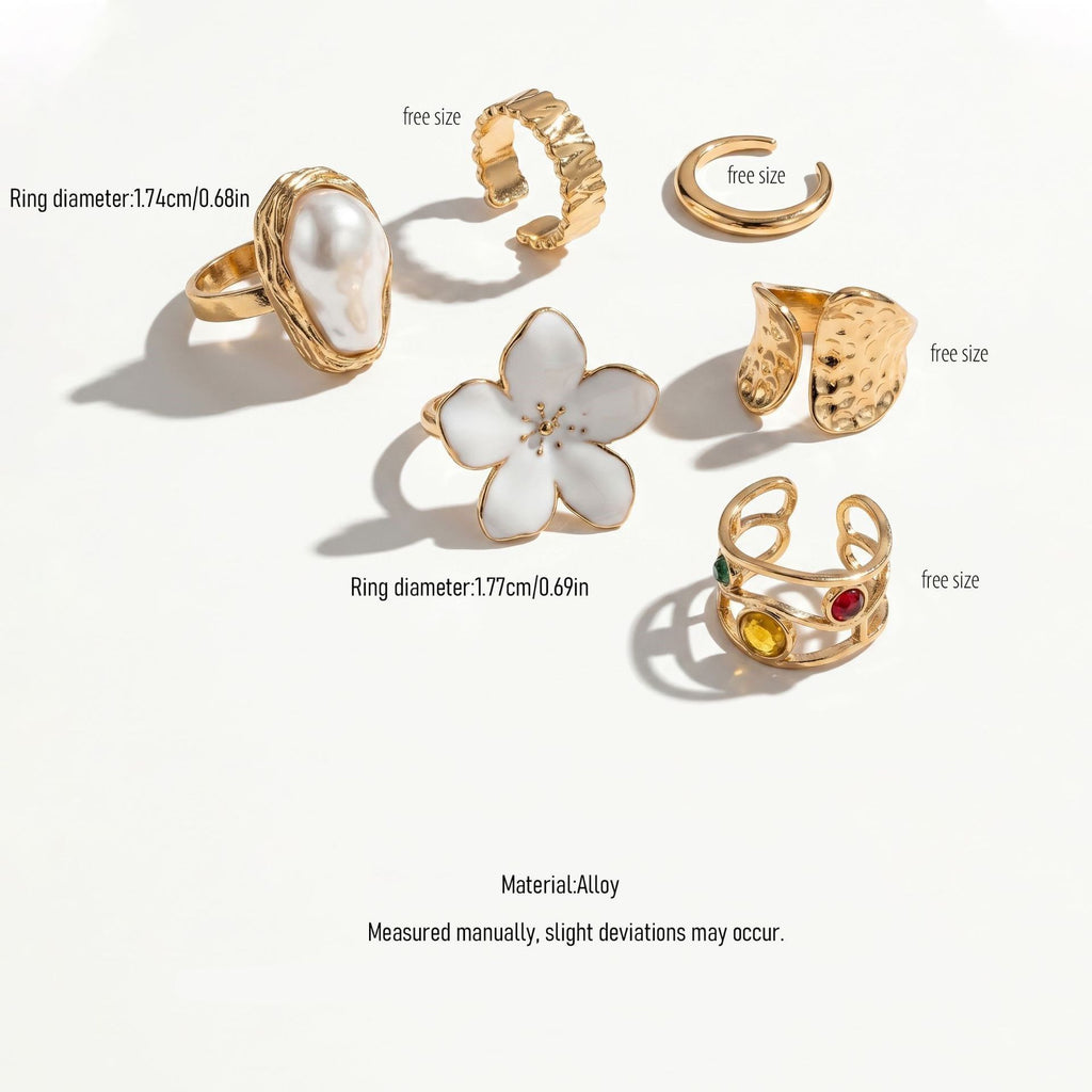 Floral Stackable Ring Set – Yellow & Gold, 6 Pack