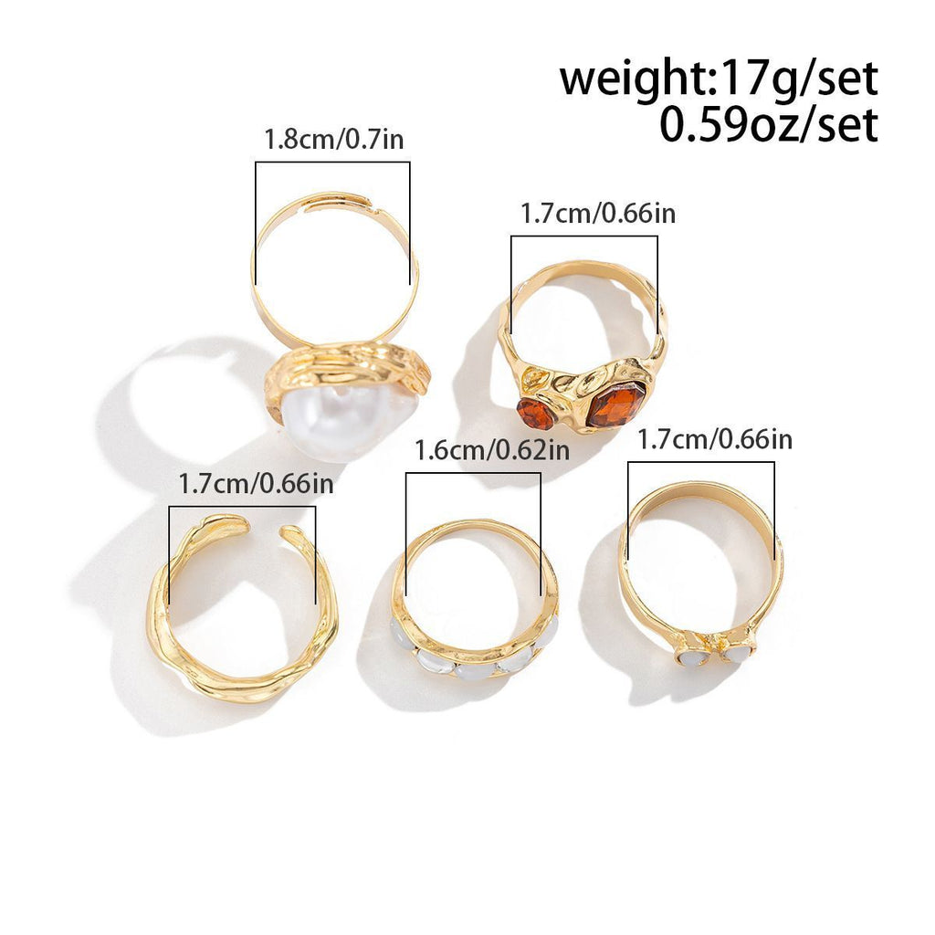 Floral Stackable Ring Set – Red & Gold, 6 Pack