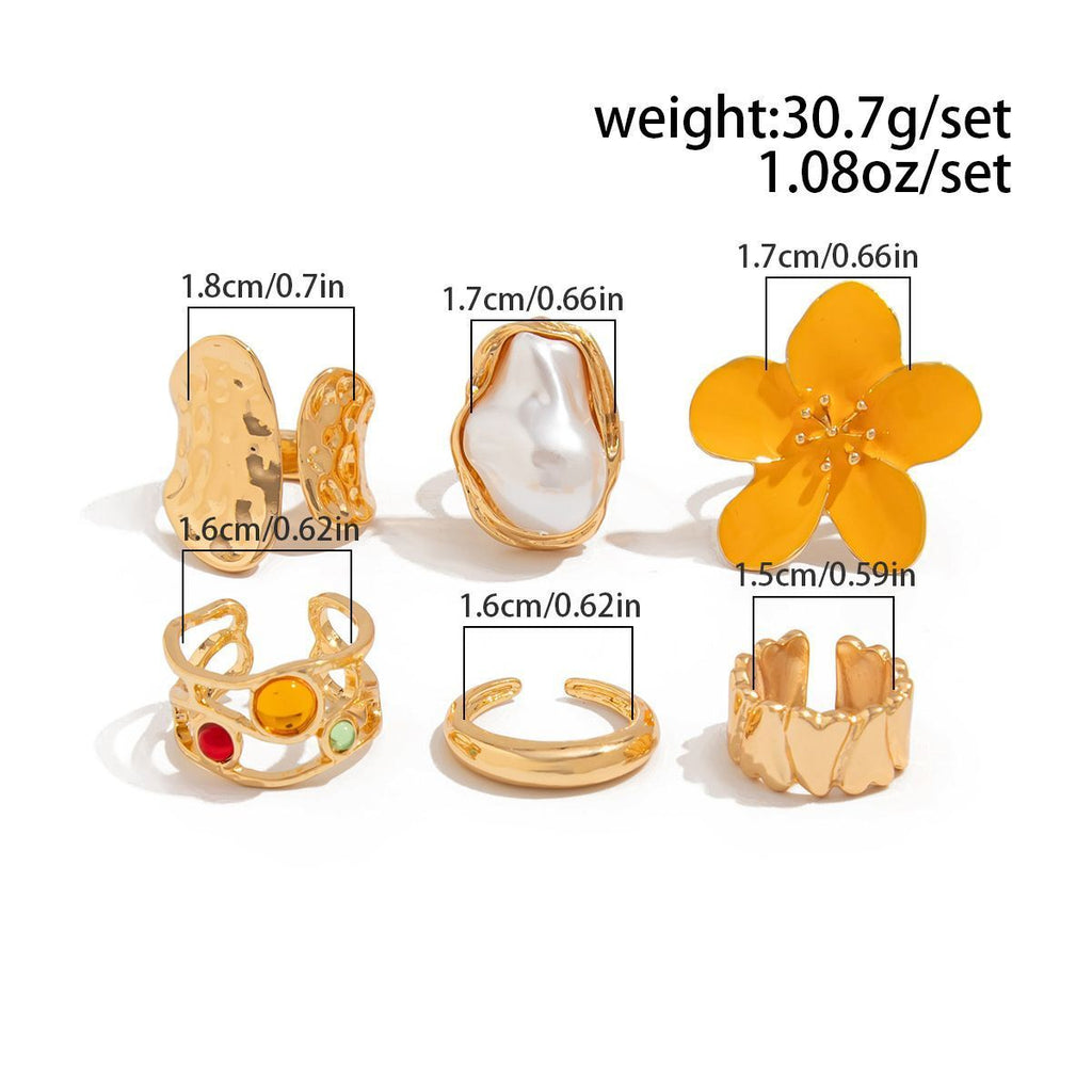 Floral Stackable Ring Set – Light Gold, 5 Pack