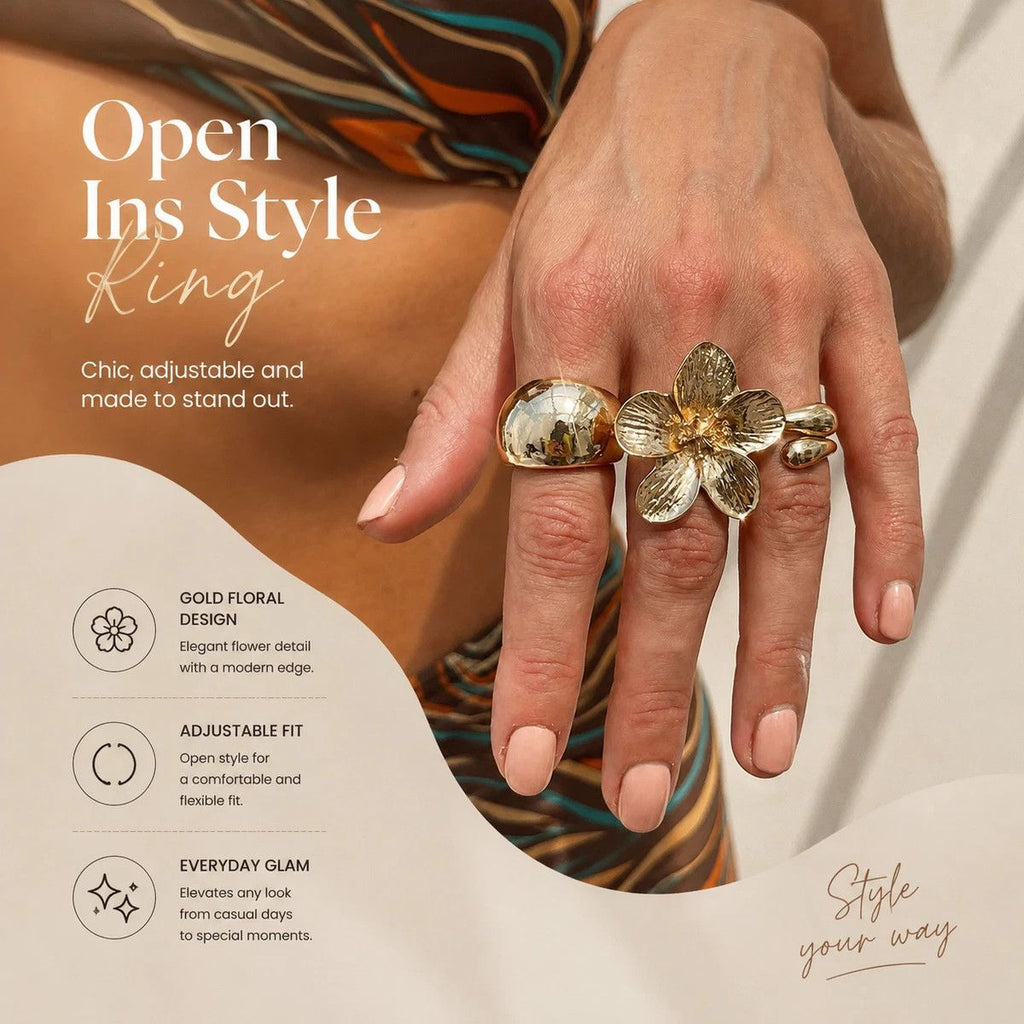 Floral Stackable Ring Set – Light Gold, 3 Pack
