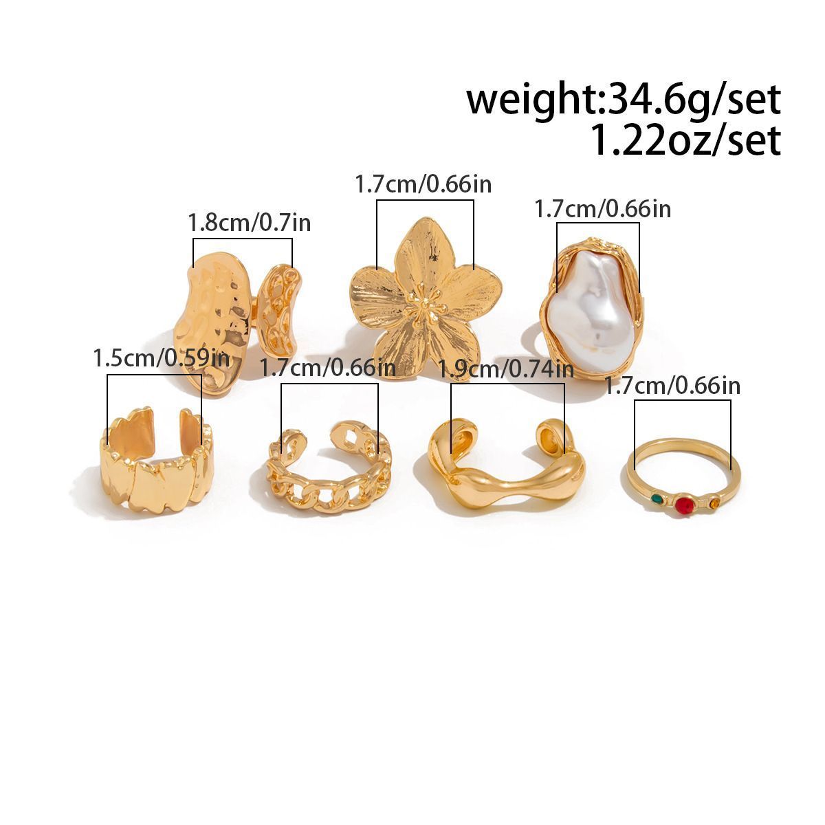 Floral Stackable Ring Set – Light Gold, 3 Pack
