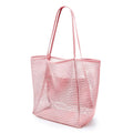 Women Net Mesh Beach Travel Tote Bag, Pink, Portable Outdoor Playing Handbag, Christmas & Halloween Casual Party Accessory, Delicate Holiday Gift