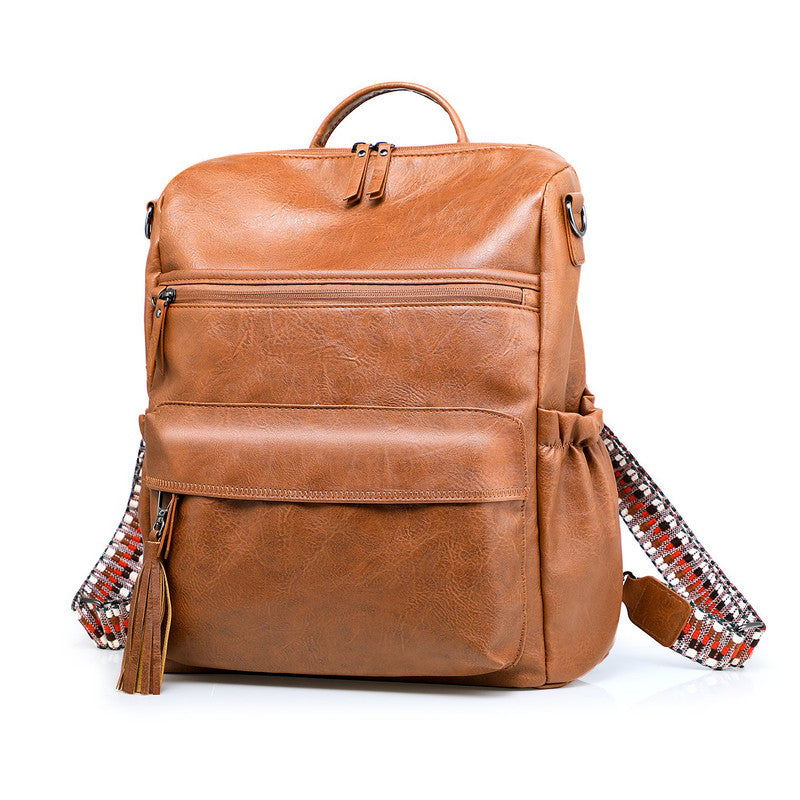 Coffee Fashionable Large-Capacity Women's Backpack - Waterproof, Durable, High-Quality PU Leather - Travel Backpack - Vintage-Style PU Leather Backpack