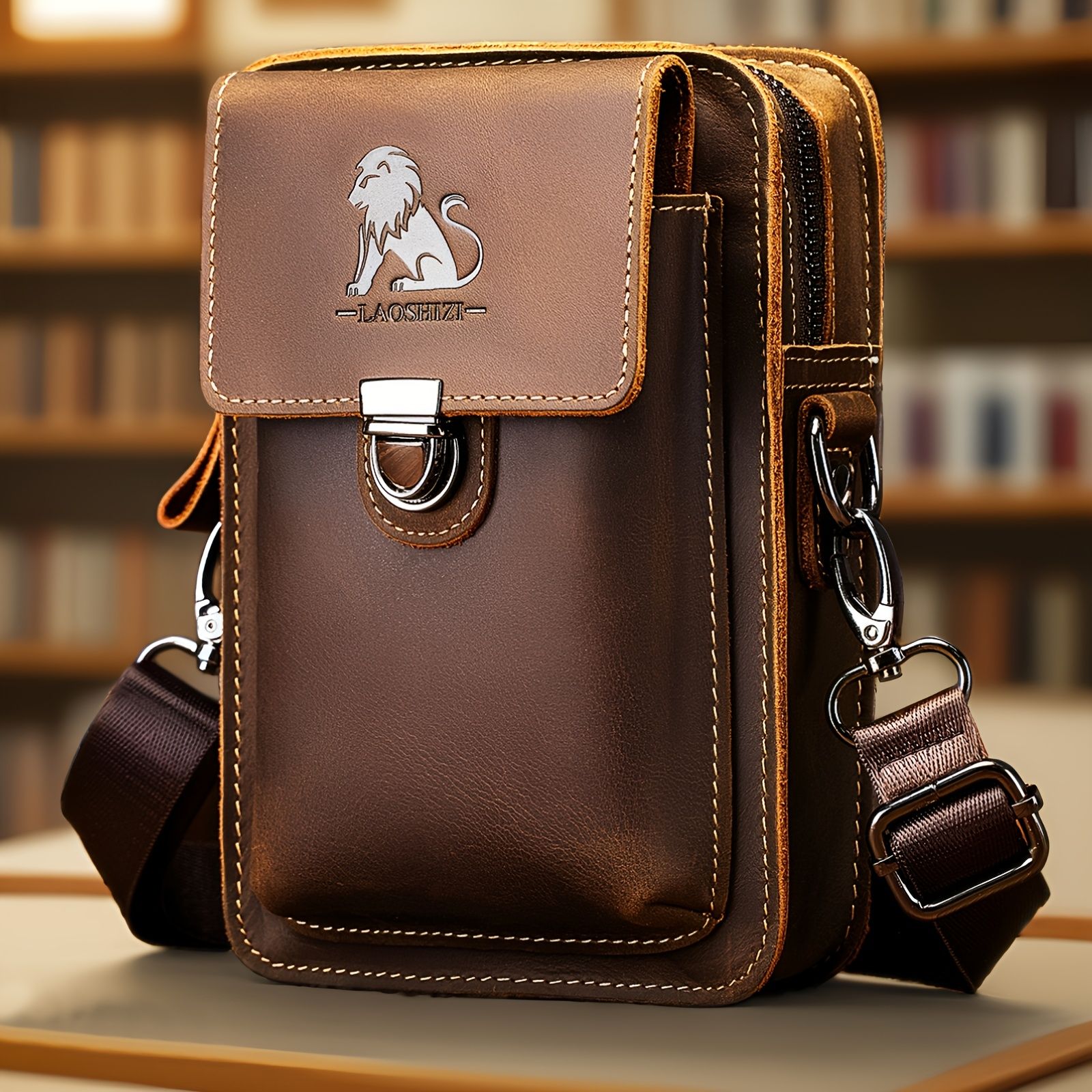 brown Brown Black Leather Cross Body Bag Genuine Leather Bag Travel Bag Daily Use Bag Stylish Bag