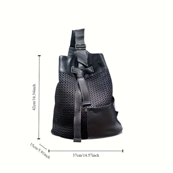 Leather & Mesh Hybrid Backpack - Black | Fits 15" Laptop