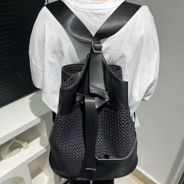 Leather & Mesh Hybrid Backpack - Black | Fits 15" Laptop