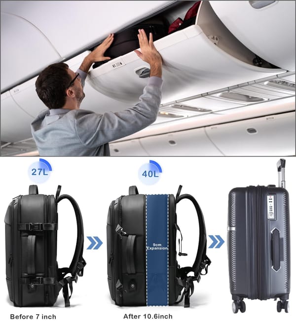 40L Expandable Travel Backpack with USB Charging | Carry-On Approved