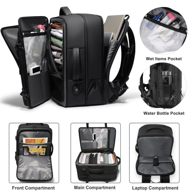 40L Expandable Travel Backpack with USB Charging | Carry-On Approved