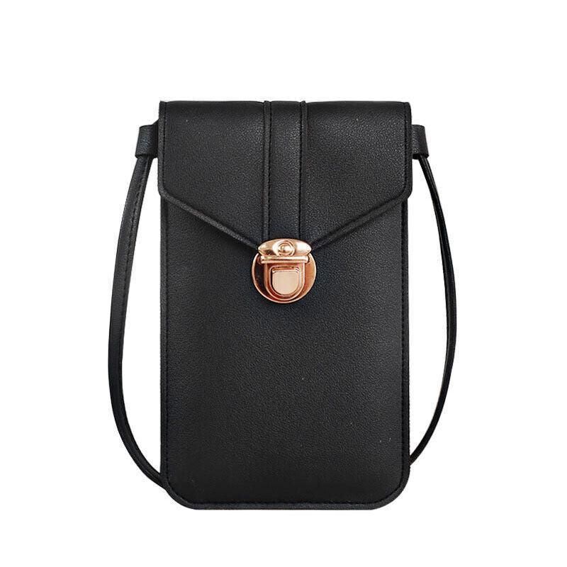 Touch Screen Crossbody Phone Bag with Clear Window - Black