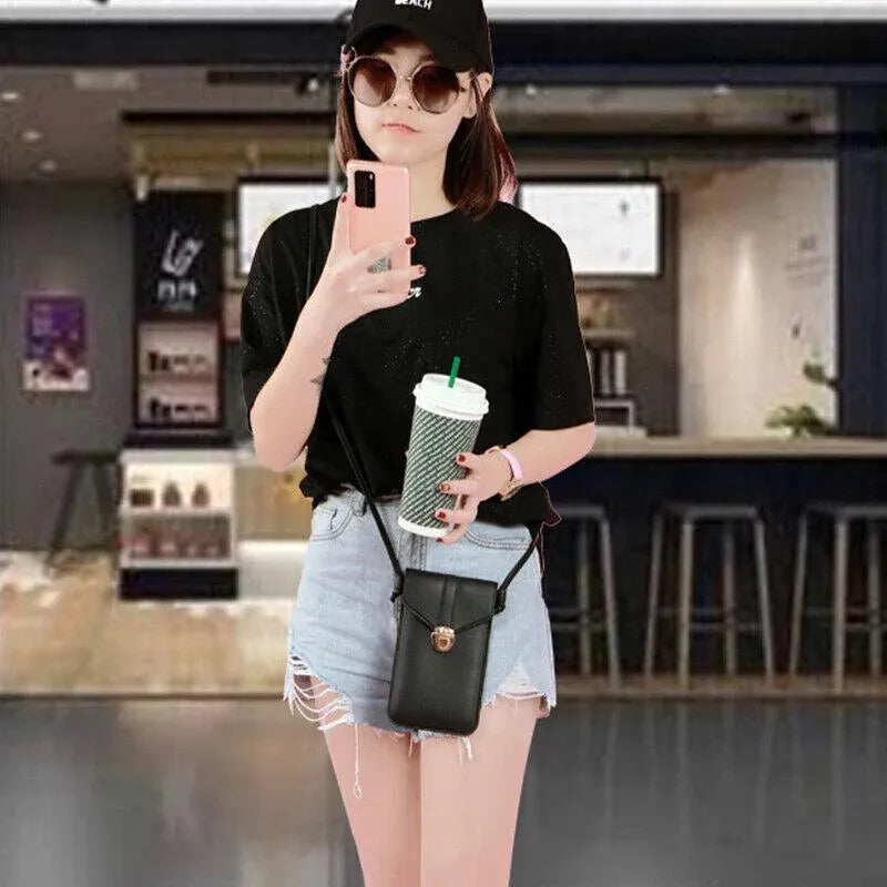 Touch Screen Crossbody Phone Bag with Clear Window - Black