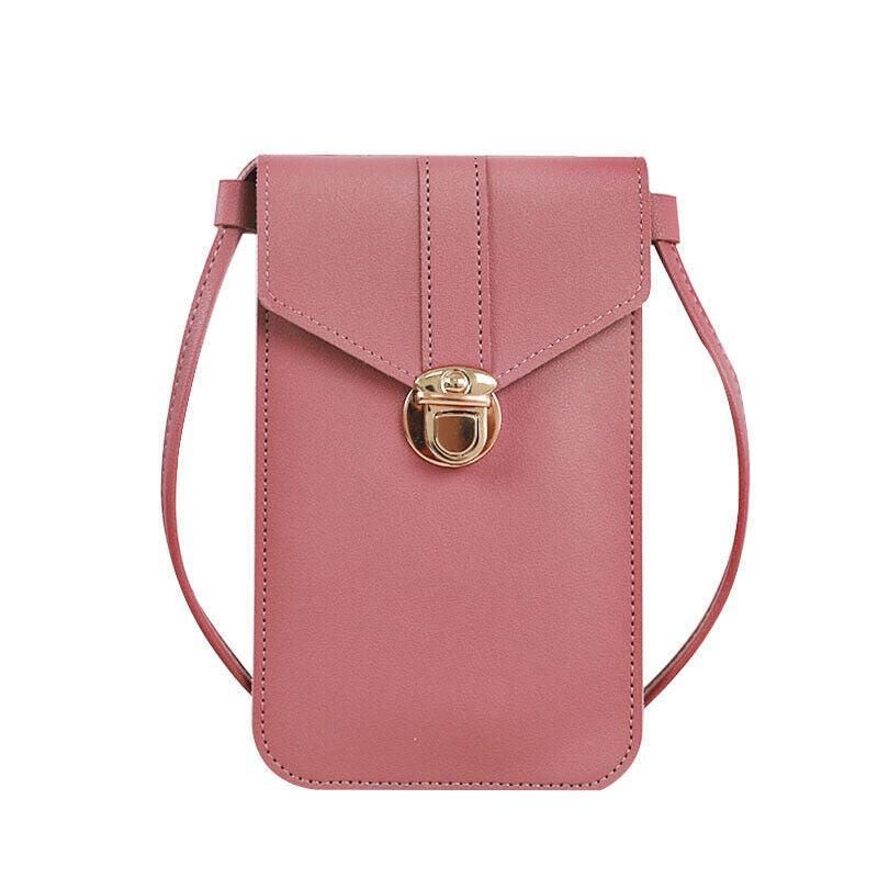 Touch Screen Crossbody Phone Bag with Clear Window - Pink