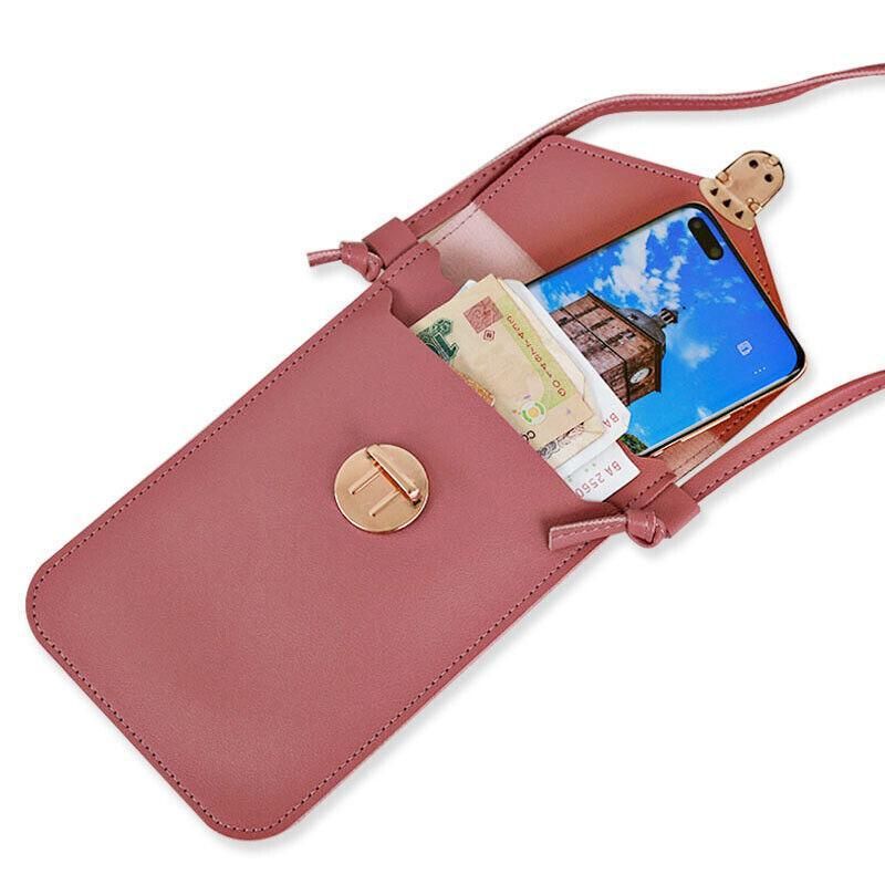 Touch Screen Crossbody Phone Bag with Clear Window - Pink