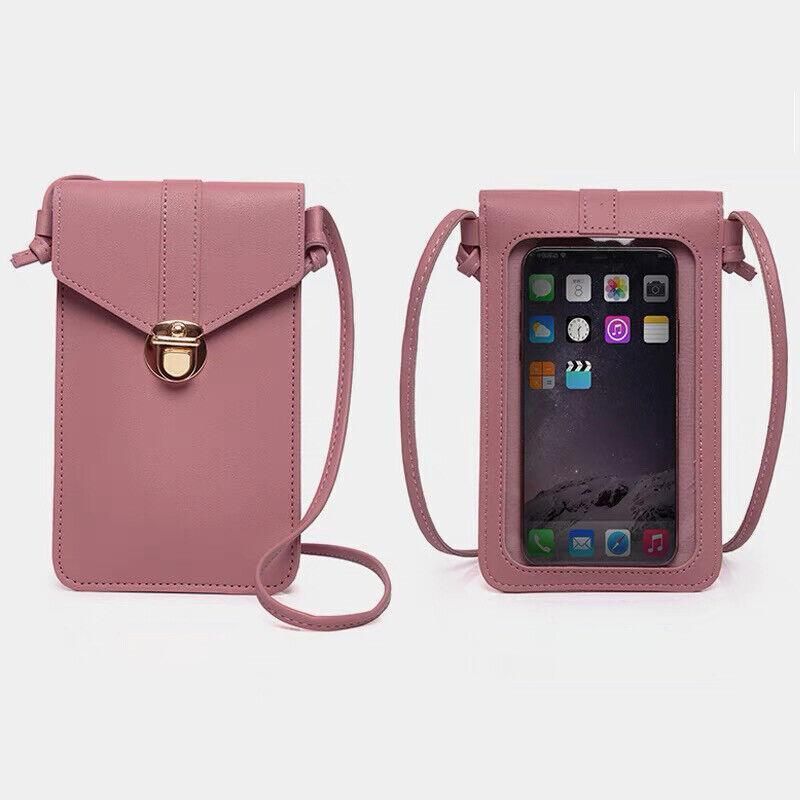Touch Screen Crossbody Phone Bag with Clear Window - Pink