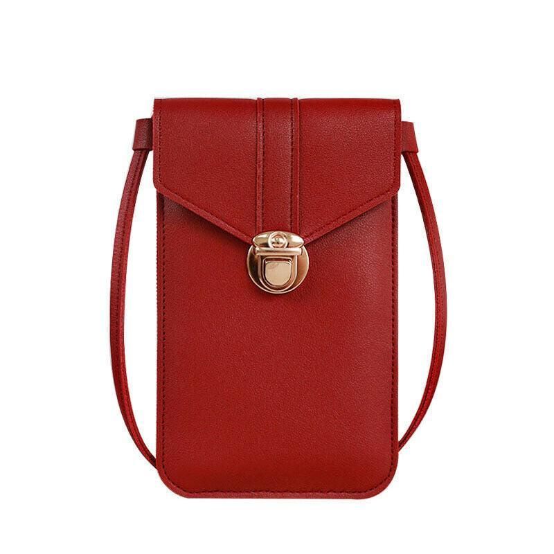 Touch Screen Crossbody Phone Bag with Clear Window - Red
