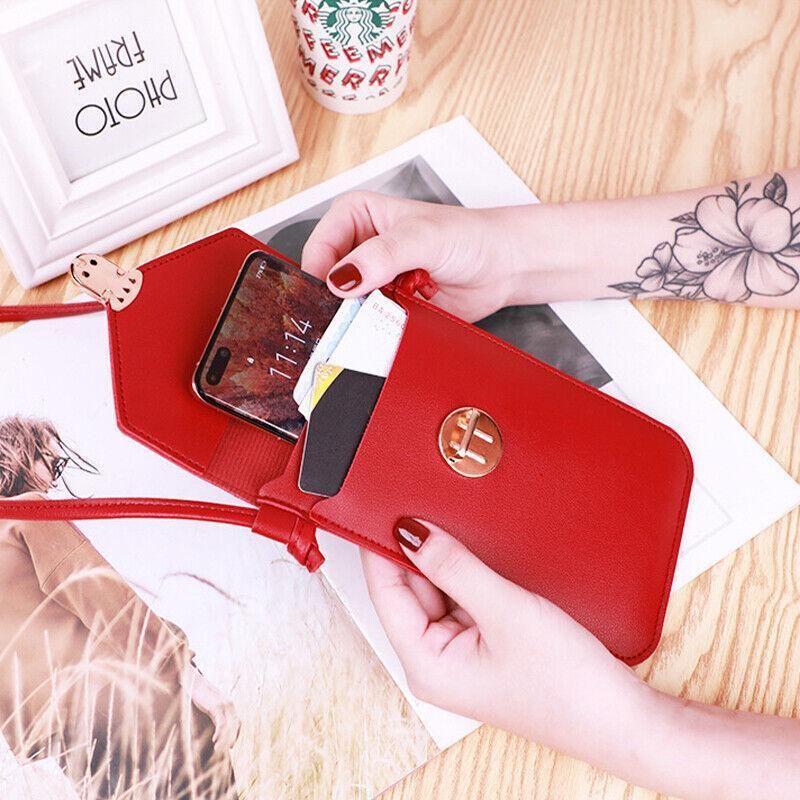 Touch Screen Crossbody Phone Bag with Clear Window - Red