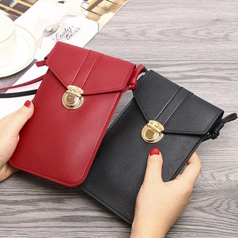 Touch Screen Crossbody Phone Bag with Clear Window - Red