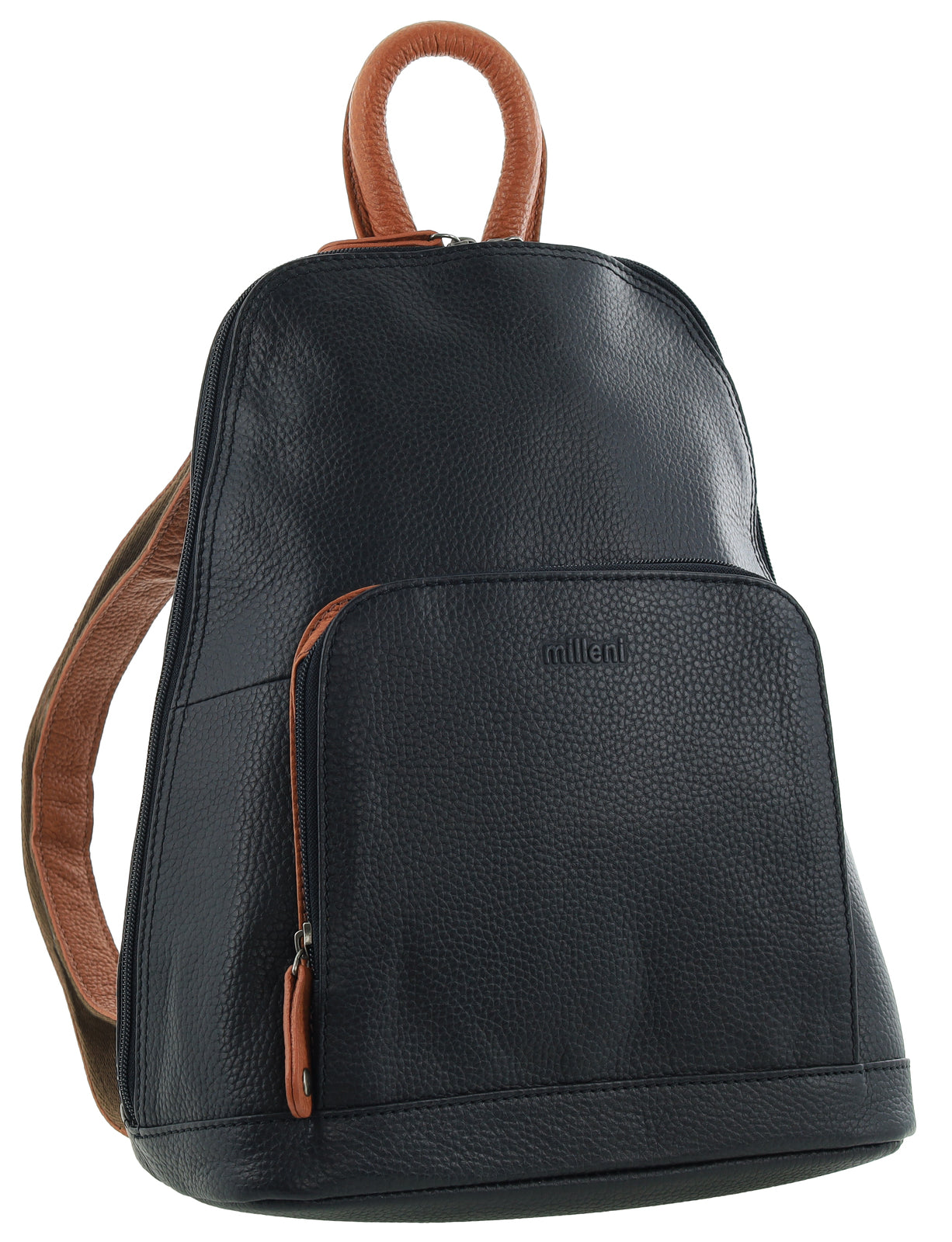 Milleni Nappa Leather Backpack – Black & Cognac