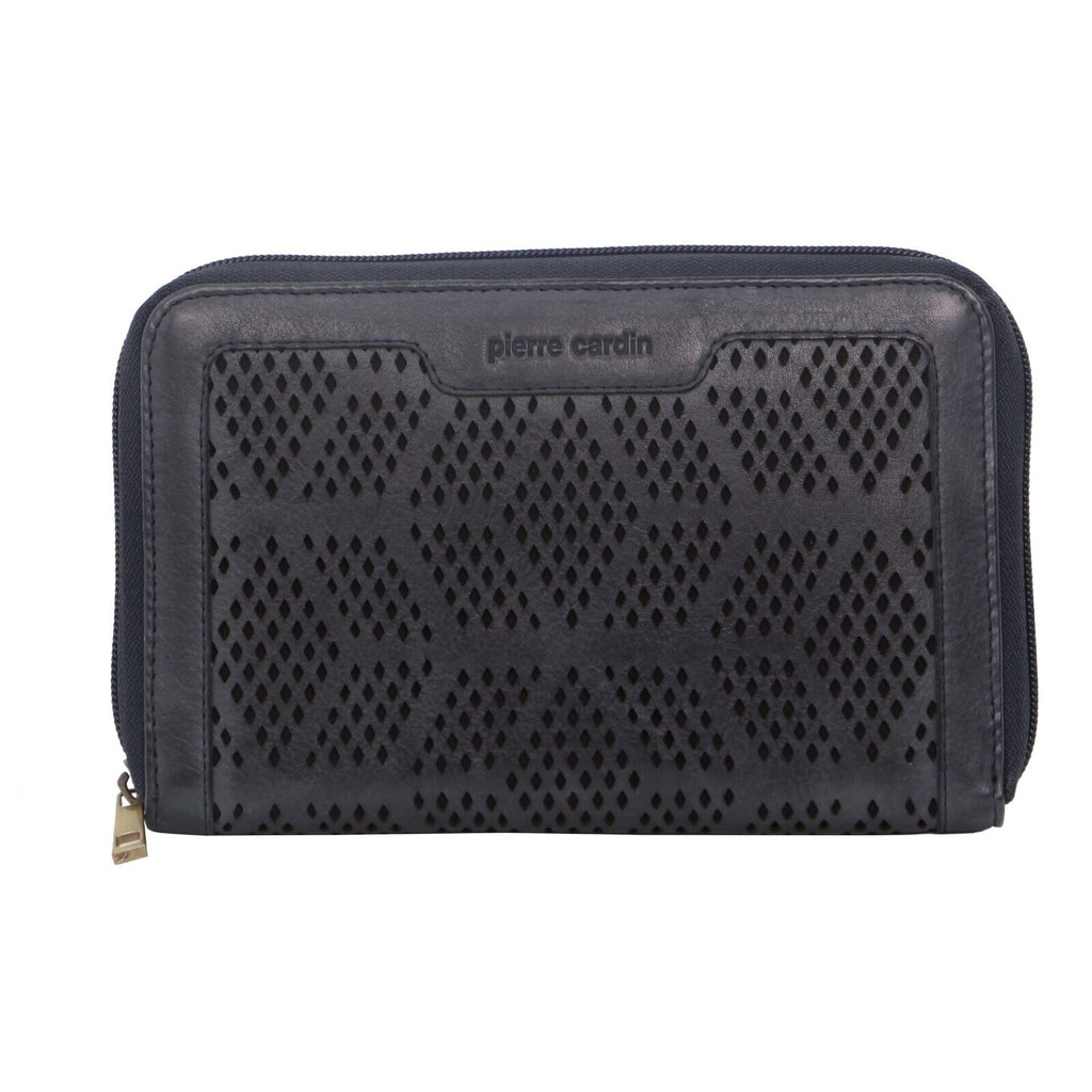 Pierre Cardin Perforated Leather Zip Wallet – Teal