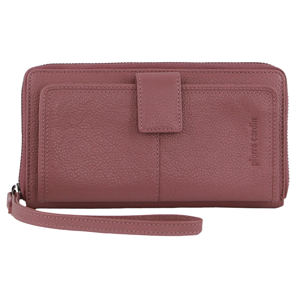 Pierre Cardin Leather Zip Wallet with Wristlet – Rose