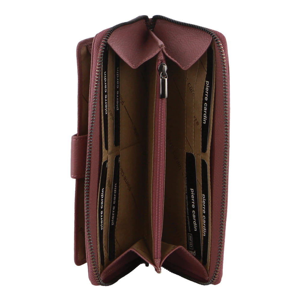 Pierre Cardin Leather Zip Wallet with Wristlet – Rose