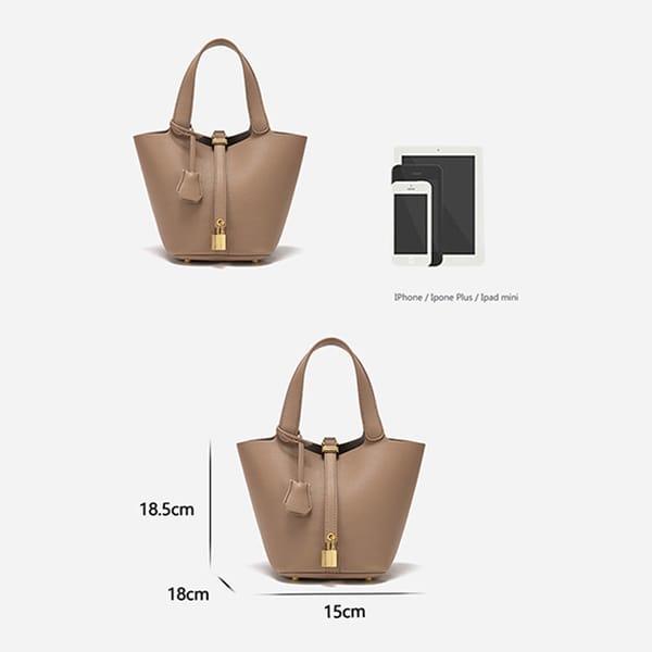 Elegant Leather Tote Handbag with Gold Lock Detail