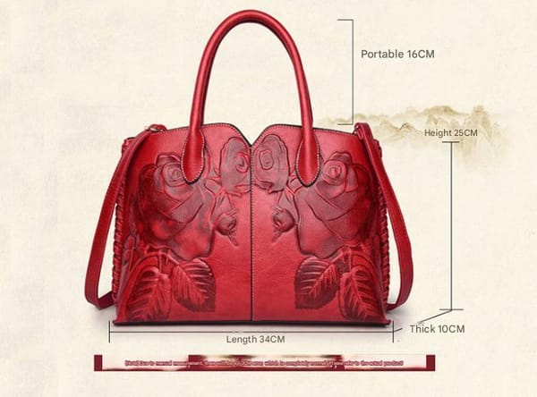 Embossed Rose Leather Tote Bag - Vintage Floral Tote