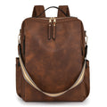Coffee Women's Vintage PU Leather Anti-Theft Backpack - Convertible Shoulder Bag & Laptop Rucksack for Travel & Daily Use