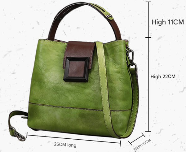 Vintage Genuine Leather Handbag - Green & Yellow