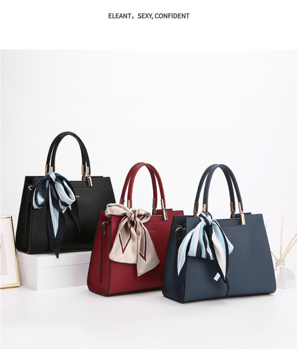 Crossbody Bag with Detachable Silk Scarf - Wine, Blue & Black