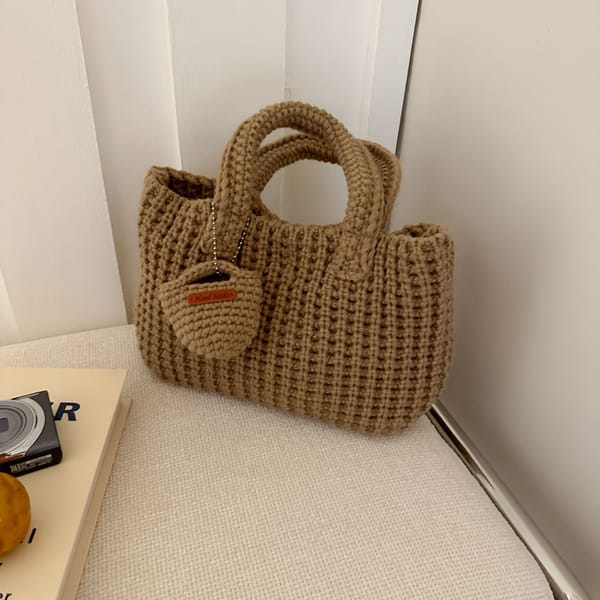 Handcrafted Crochet Tote Bag | Vintage Woven Style | Dark Green & Beige