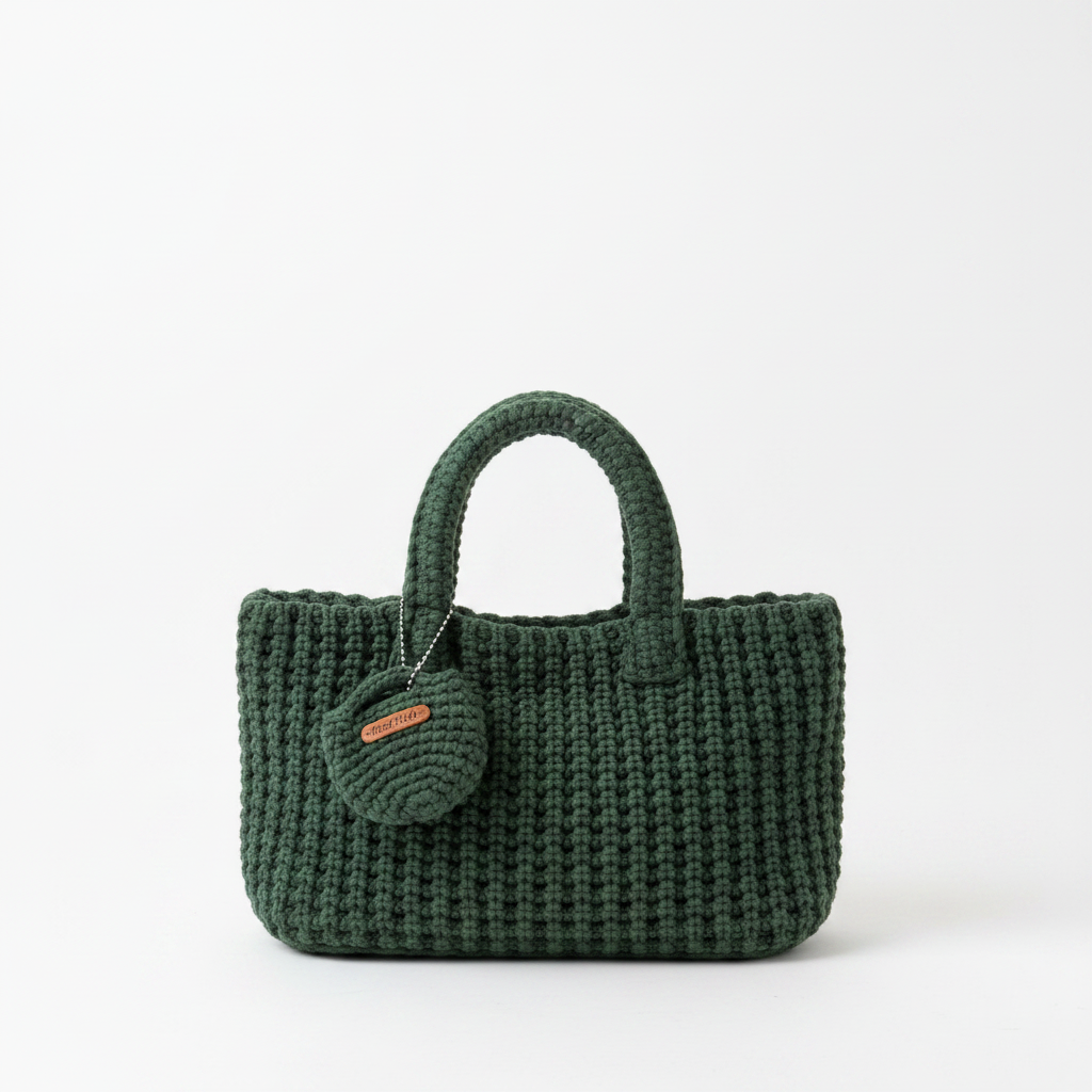 Green Crochet Tote Bag Studio Shot