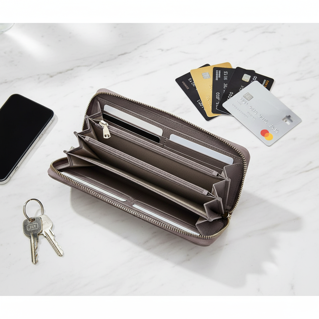 Genuine leather RFID blocking long wallet lifestyle photo