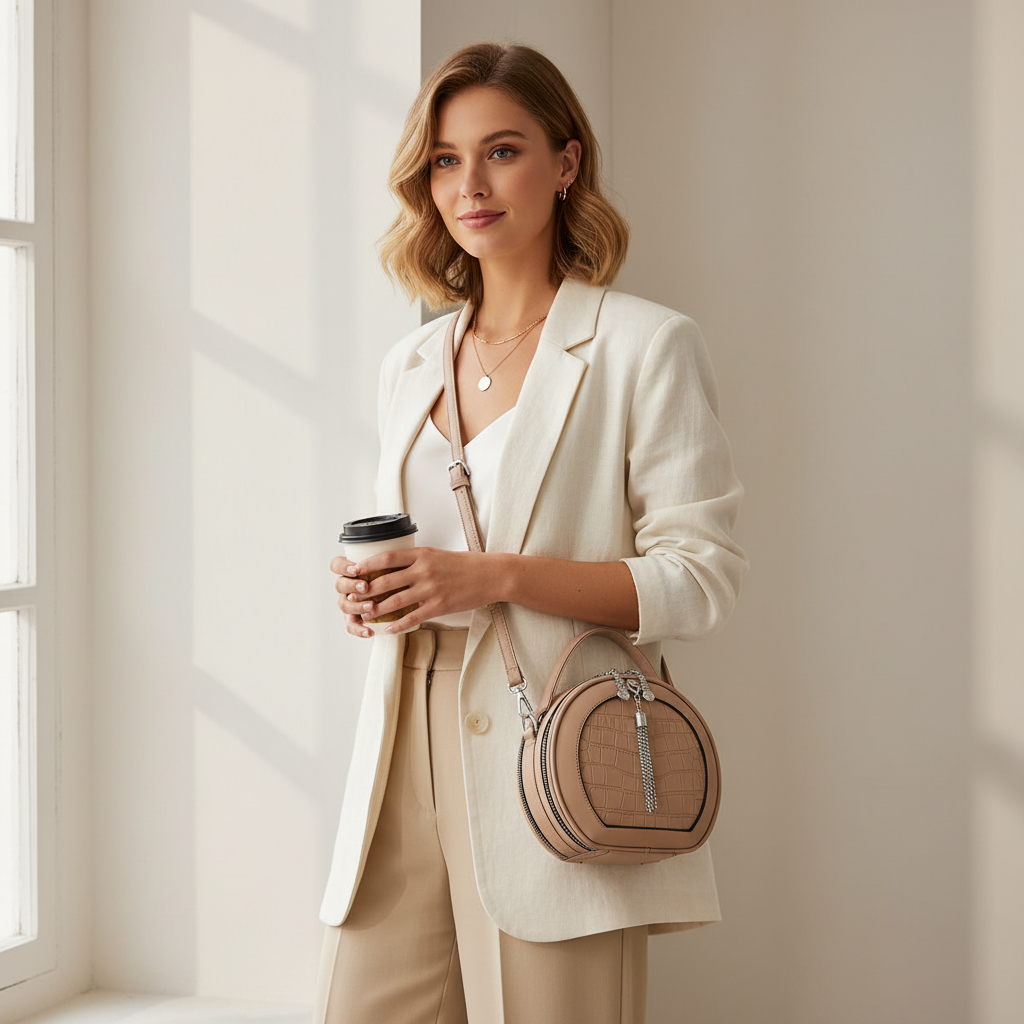 Round Croc Handbag Khaki Lifestyle
