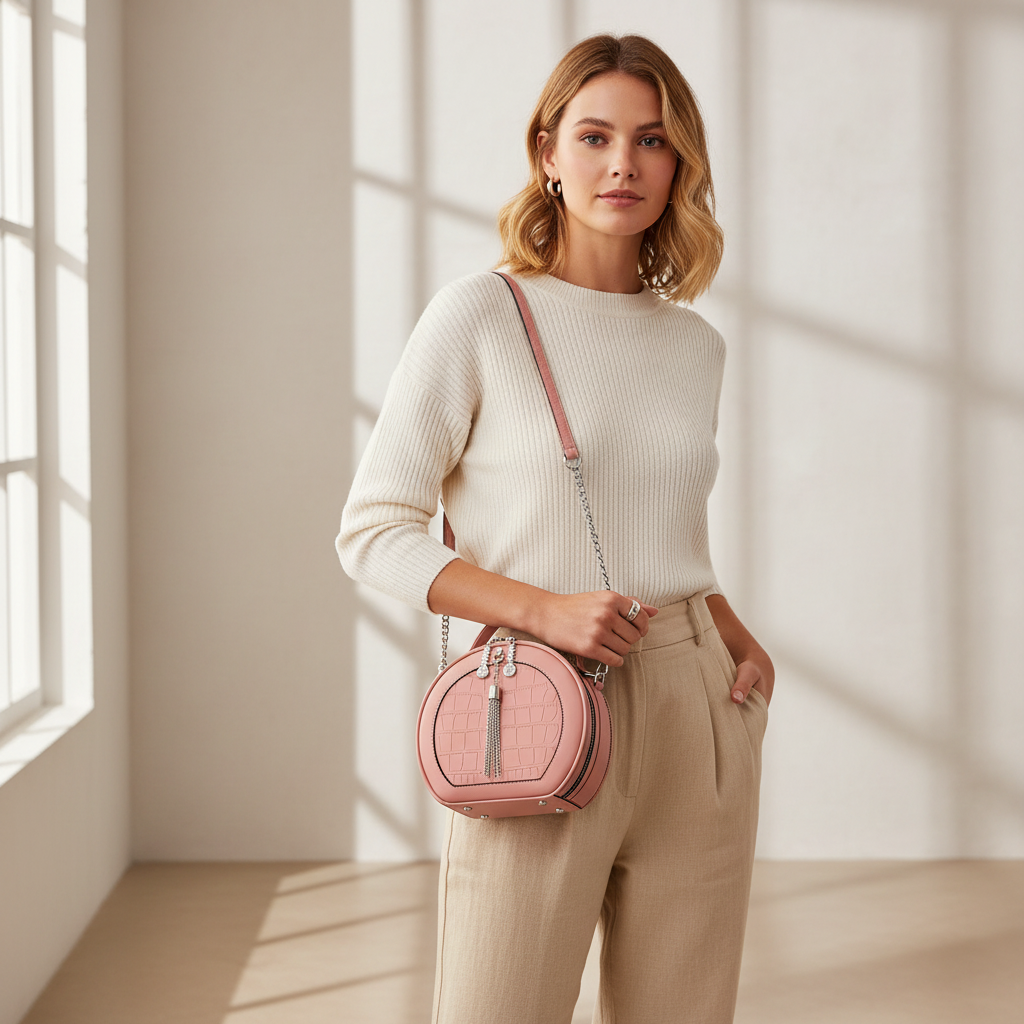 Round Croc Handbag Pink Lifestyle