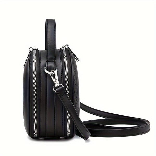 Round Croc-Embossed Handbag with Tassel – Black