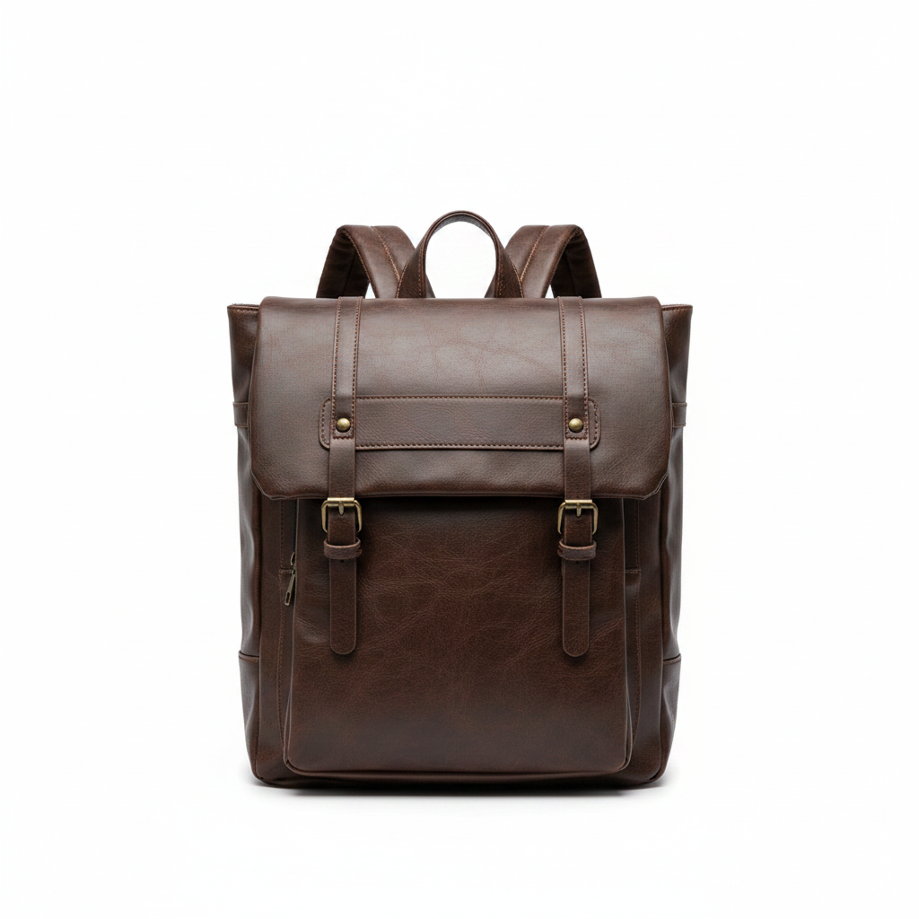 Vintage Brown Leather Backpack Studio Shot