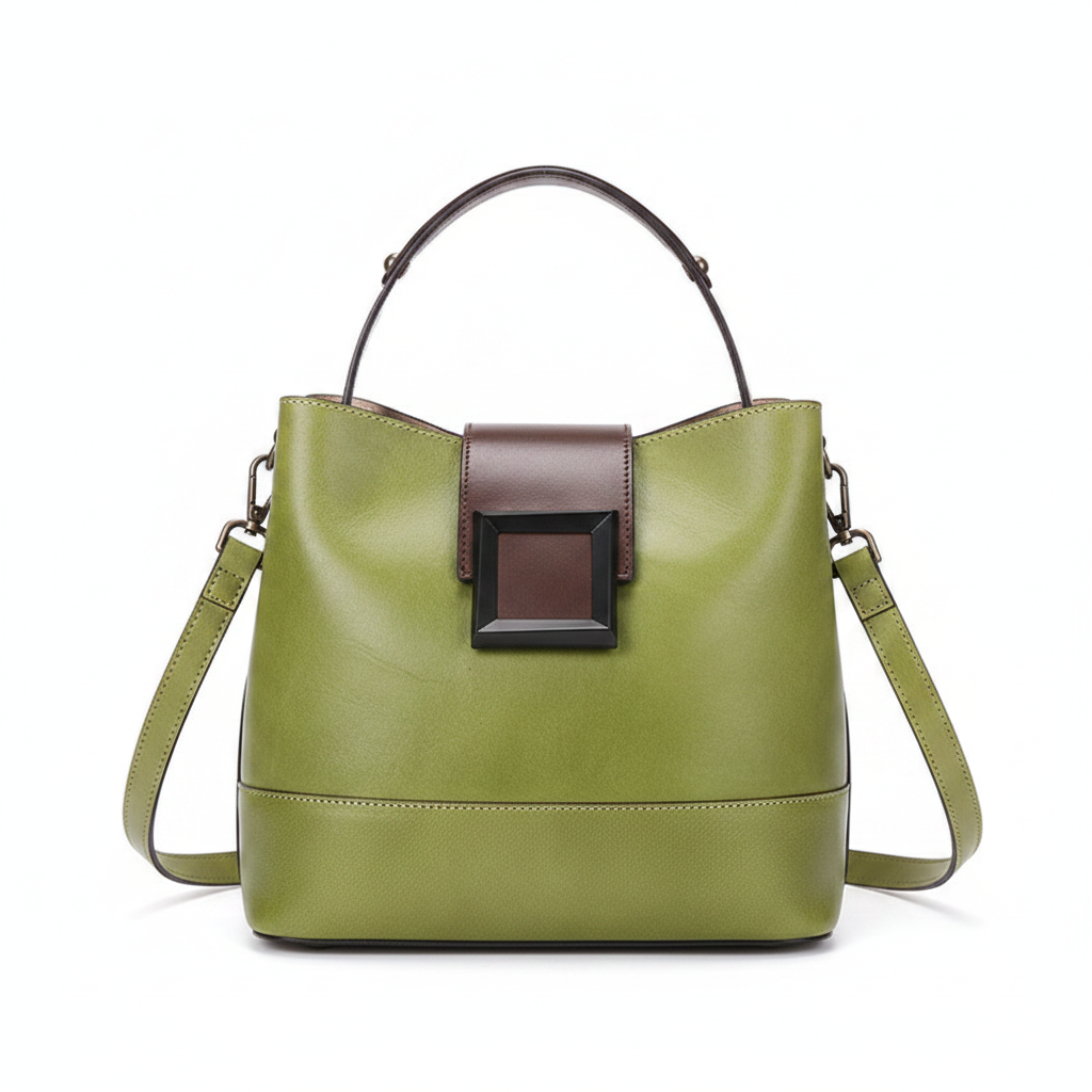 Vintage Green Leather Handbag Studio Shot